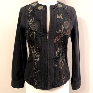 Chicos beaded and embroidered denim jacket